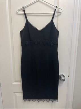 RW&CO. Black Midi Slip Dress with Lace Trim